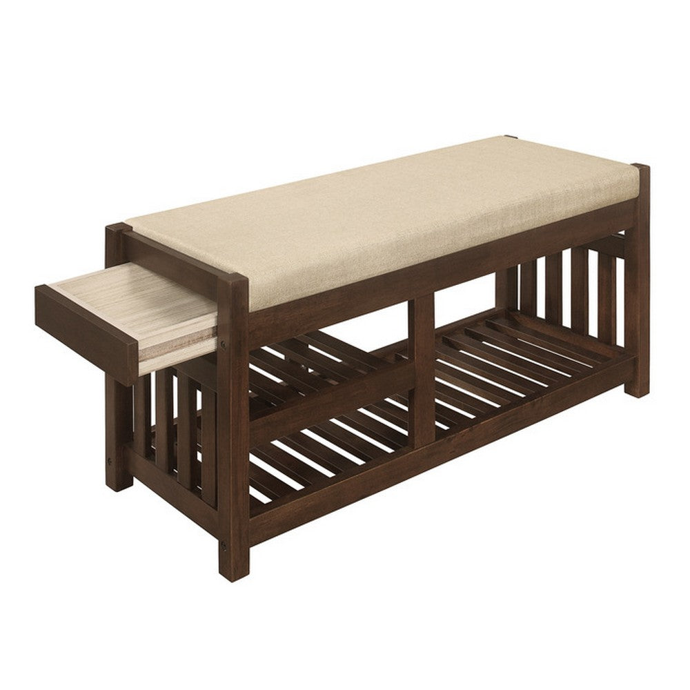 Talmade Shoe Bench, 2 Shelves and Cushioned Seat, Brown, 38 Inch -BM336340