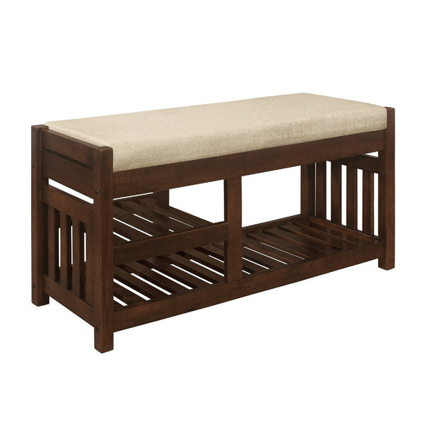 Talmade Shoe Bench, 2 Shelves and Cushioned Seat, Brown, 38 Inch -BM336340