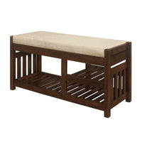 Talmade Shoe Bench, 2 Shelves and Cushioned Seat, Brown, 38 Inch -BM336340