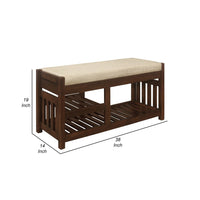 Talmade Shoe Bench, 2 Shelves and Cushioned Seat, Brown, 38 Inch -BM336340