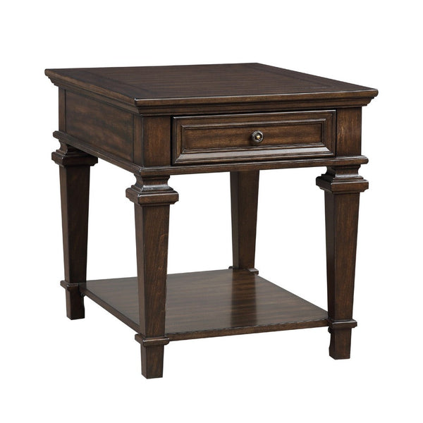 Tabby Side End Table with Drawer and Shelf, Brown Birch Wood 28 Inch -BM336341