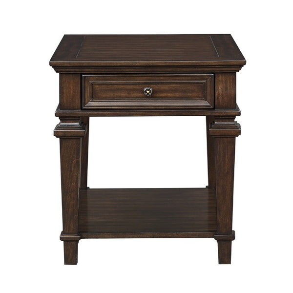Tabby Side End Table with Drawer and Shelf, Brown Birch Wood 28 Inch -BM336341