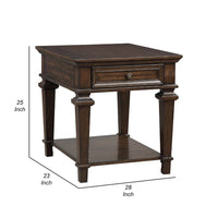 Tabby Side End Table with Drawer and Shelf, Brown Birch Wood 28 Inch -BM336341
