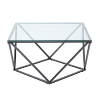 Lucas Cocktail Table, Clear Glass Top, Geometric Frame, Black Metal -BM336344