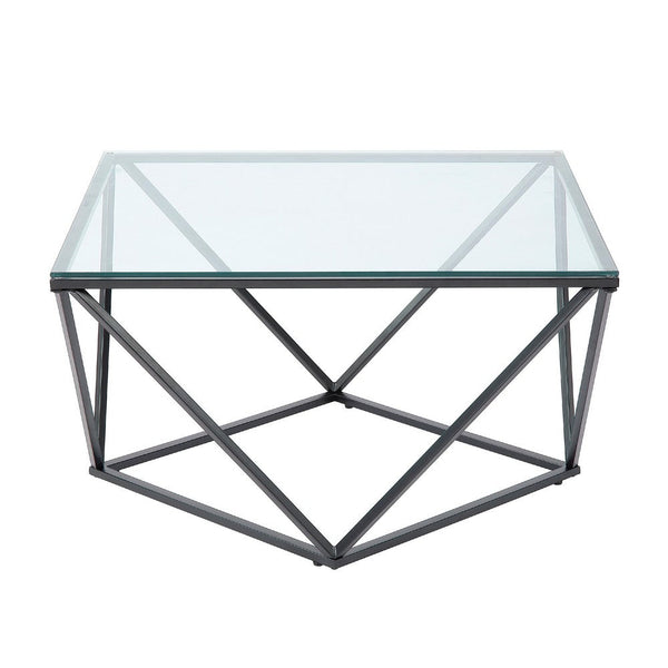 Lucas Cocktail Table, Clear Glass Top, Geometric Frame, Black Metal -BM336344