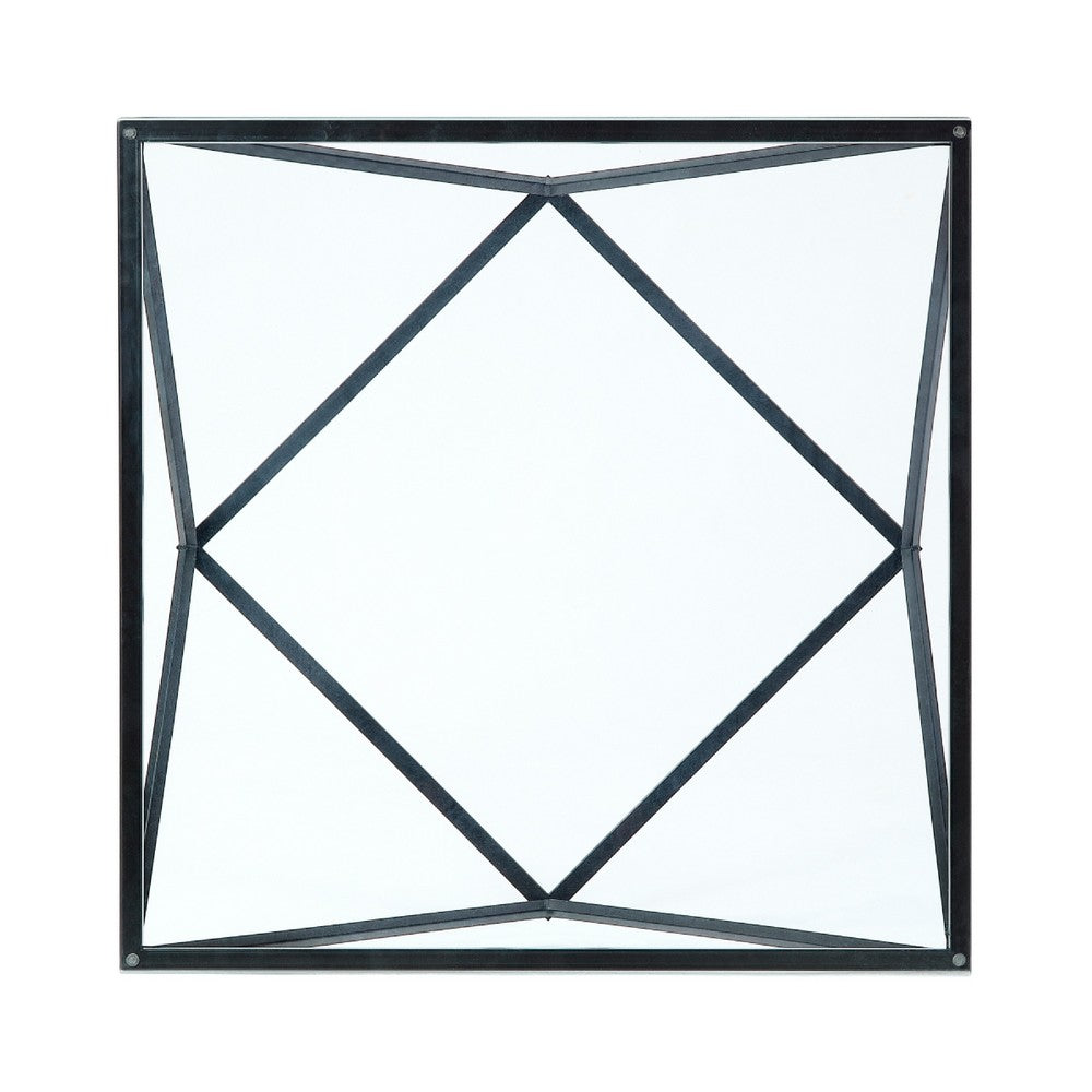 Lucas Cocktail Table, Clear Glass Top, Geometric Frame, Black Metal -BM336344