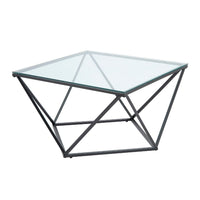 Lucas Cocktail Table, Clear Glass Top, Geometric Frame, Black Metal -BM336344