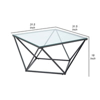 Lucas Cocktail Table, Clear Glass Top, Geometric Frame, Black Metal -BM336344