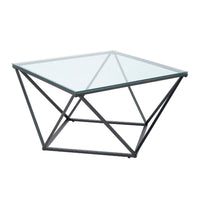 Lucas Cocktail Table, Clear Glass Top, Geometric Frame, Black Metal -BM336344