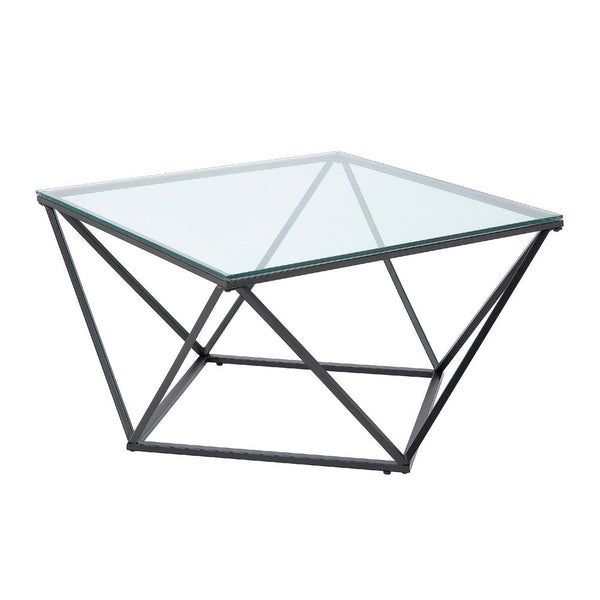 Lucas Cocktail Table, Clear Glass Top, Geometric Frame, Black Metal -BM336344