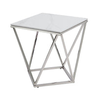 Allie End Table, White Sintered Stone, Silver Stainless Steel 21 Inch -BM336345