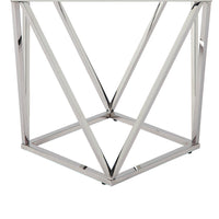 Allie End Table, White Sintered Stone, Silver Stainless Steel 21 Inch -BM336345