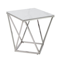 Allie End Table, White Sintered Stone, Silver Stainless Steel 21 Inch -BM336345