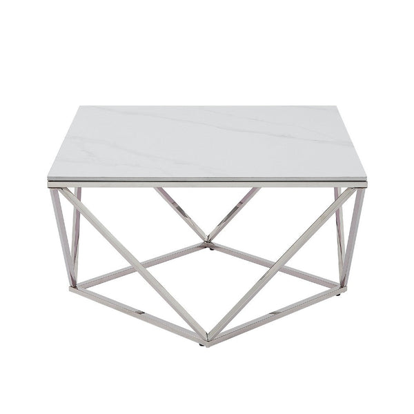 Allie Coffee Table, Sintered Stone, Silver Stainless Steel 32 Inch -BM336346