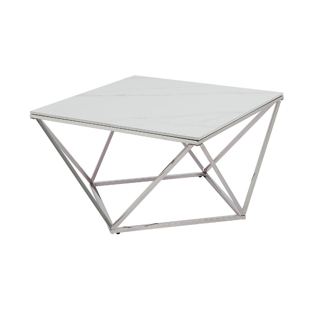 Allie Coffee Table, Sintered Stone, Silver Stainless Steel 32 Inch -BM336346
