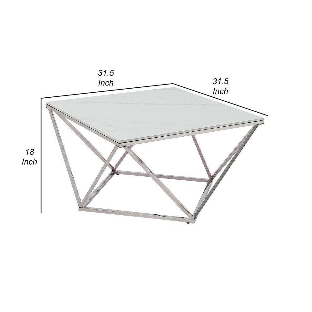 Allie Coffee Table, Sintered Stone, Silver Stainless Steel 32 Inch -BM336346