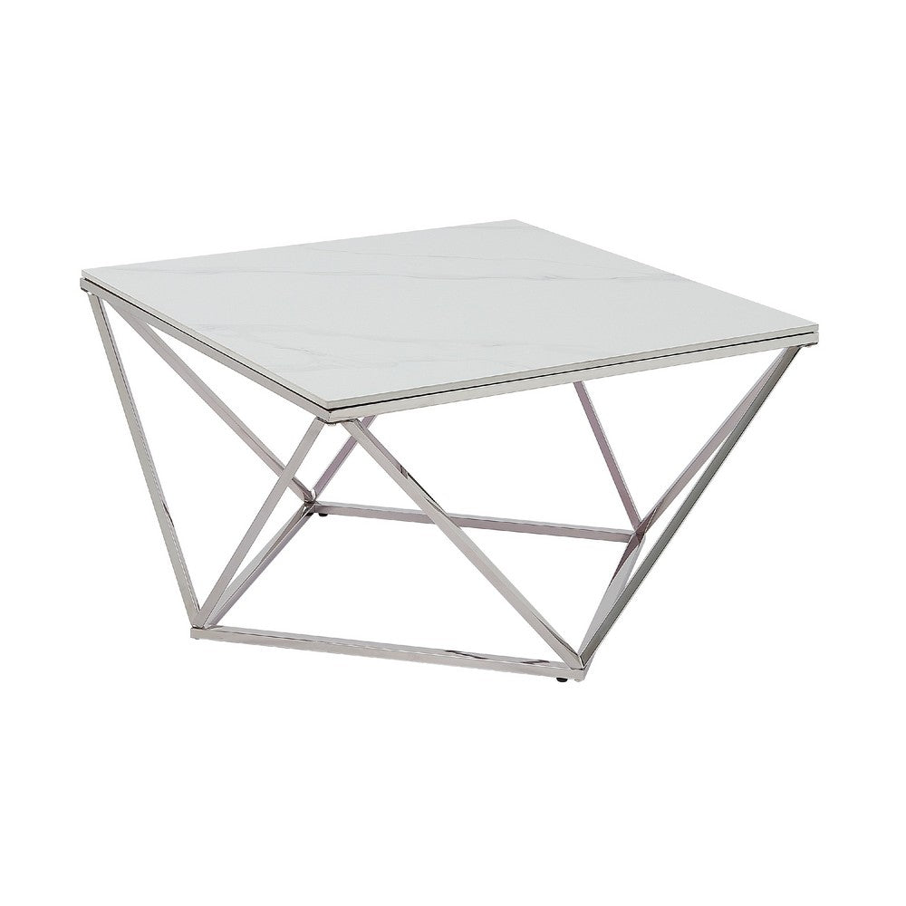 Allie Coffee Table, Sintered Stone, Silver Stainless Steel 32 Inch -BM336346