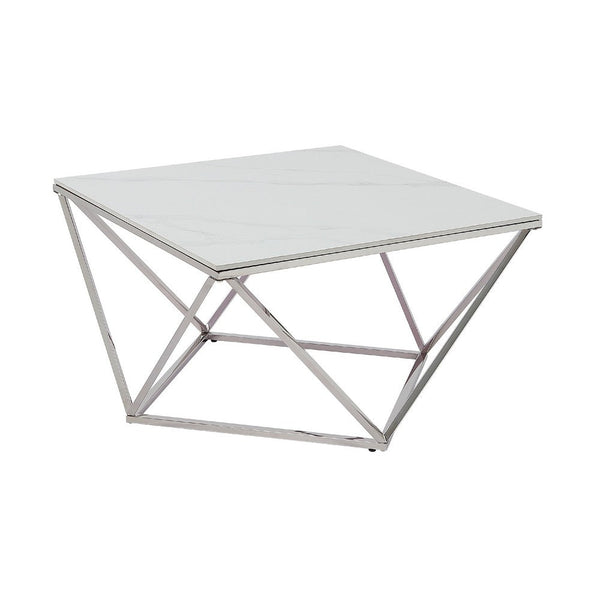 Allie Coffee Table, Sintered Stone, Silver Stainless Steel 32 Inch -BM336346