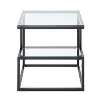 Elena End Table with 2-Tier Design, Glass Top and Shelf, Black Metal -BM336347