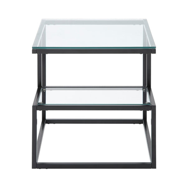 Elena End Table with 2-Tier Design, Glass Top and Shelf, Black Metal -BM336347