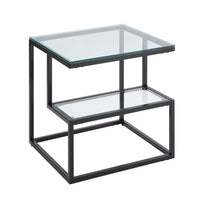 Elena End Table with 2-Tier Design, Glass Top and Shelf, Black Metal -BM336347