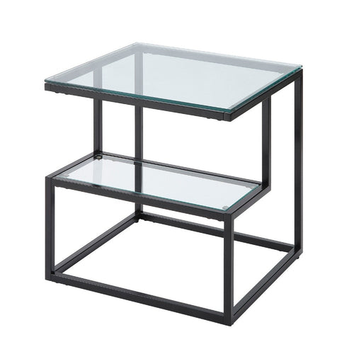 Elena End Table with 2-Tier Design, Glass Top and Shelf, Black Metal -BM336347