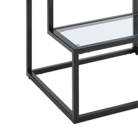 Elena End Table with 2-Tier Design, Glass Top and Shelf, Black Metal -BM336347