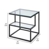 Elena End Table with 2-Tier Design, Glass Top and Shelf, Black Metal -BM336347