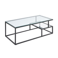 Elena Coffee Table, 2-Tier Design, Glass Top and Shelf, Black Metal -BM336348