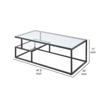 Elena Coffee Table, 2-Tier Design, Glass Top and Shelf, Black Metal -BM336348