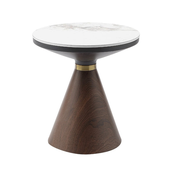 Ryea Side End Table, White Sintered Stone Top, Conical Base 20 Inch -BM336349