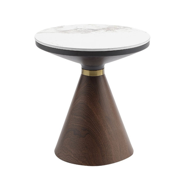 Ryea Side End Table, White Sintered Stone Top, Conical Base 20 Inch -BM336349