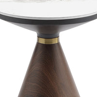 Ryea Side End Table, White Sintered Stone Top, Conical Base 20 Inch -BM336349