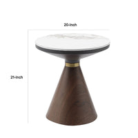 Ryea Side End Table, White Sintered Stone Top, Conical Base 20 Inch -BM336349
