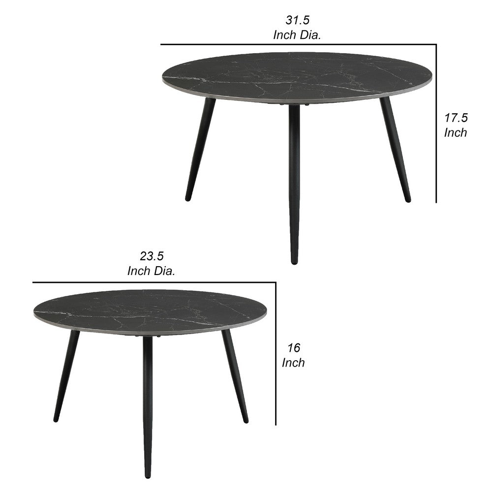 Lyra 3pc Occasional Coffee Table Set, Nesting Black Stone Top, Black -BM336350