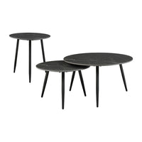 Lyra 3pc Occasional Coffee Table Set, Nesting Black Stone Top, Black -BM336350