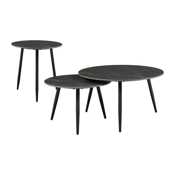 Lyra 3pc Occasional Coffee Table Set, Nesting Black Stone Top, Black -BM336350