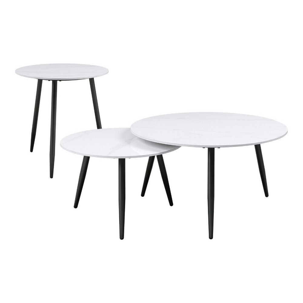 Lyra 3pc Occasional Coffee Table Set, Nesting White Stone Top, Black -BM336351