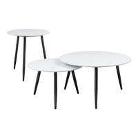 Lyra 3pc Occasional Coffee Table Set, Nesting White Stone Top, Black -BM336351