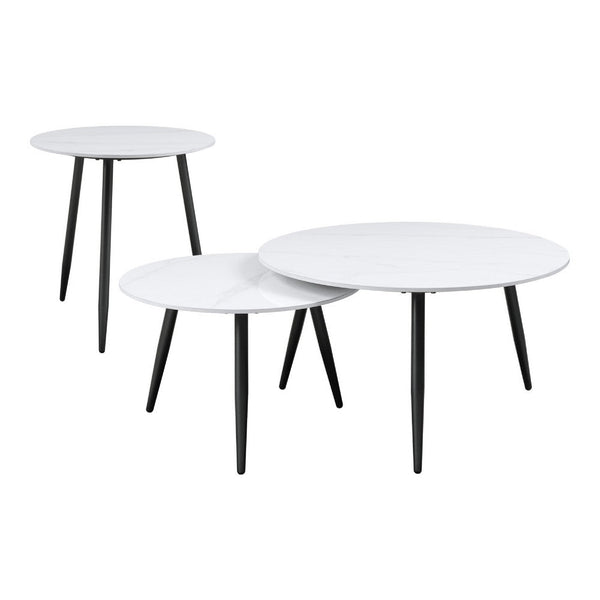 Lyra 3pc Occasional Coffee Table Set, Nesting White Stone Top, Black -BM336351