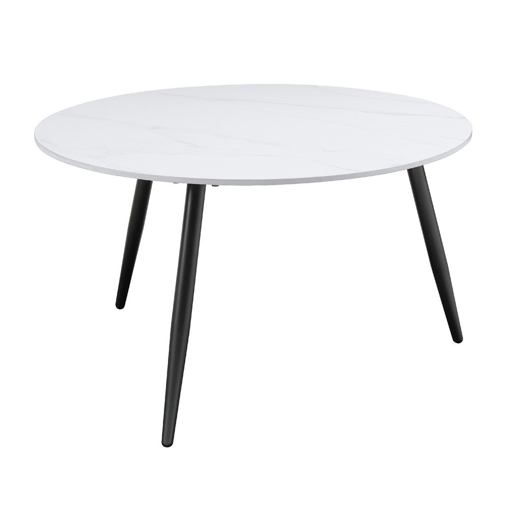 Lyra 3pc Occasional Coffee Table Set, Nesting White Stone Top, Black -BM336351