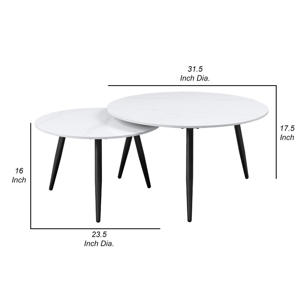 Lyra 3pc Occasional Coffee Table Set, Nesting White Stone Top, Black -BM336351