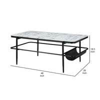 Marty 3pc Coffee End Table Set, White Marble Fluted Glass Tops, Black -BM336352