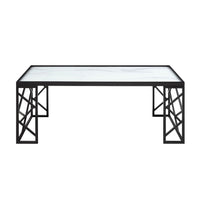 Anya 3pc Coffee and End Table Set, White Marble Print Glass Top, Black -BM336353