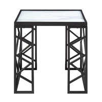 Anya 3pc Coffee and End Table Set, White Marble Print Glass Top, Black -BM336353
