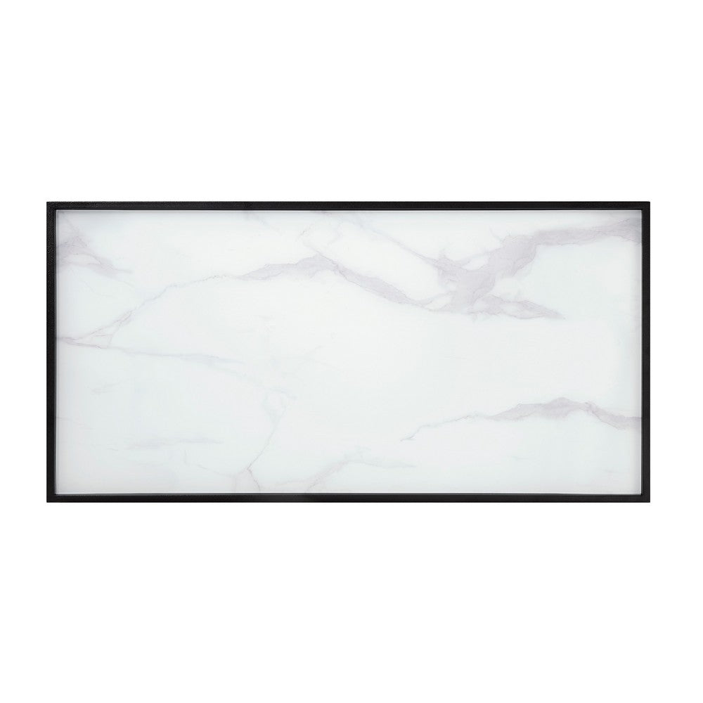 Anya 3pc Coffee and End Table Set, White Marble Print Glass Top, Black -BM336353