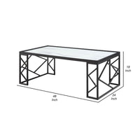 Anya 3pc Coffee and End Table Set, White Marble Print Glass Top, Black -BM336353