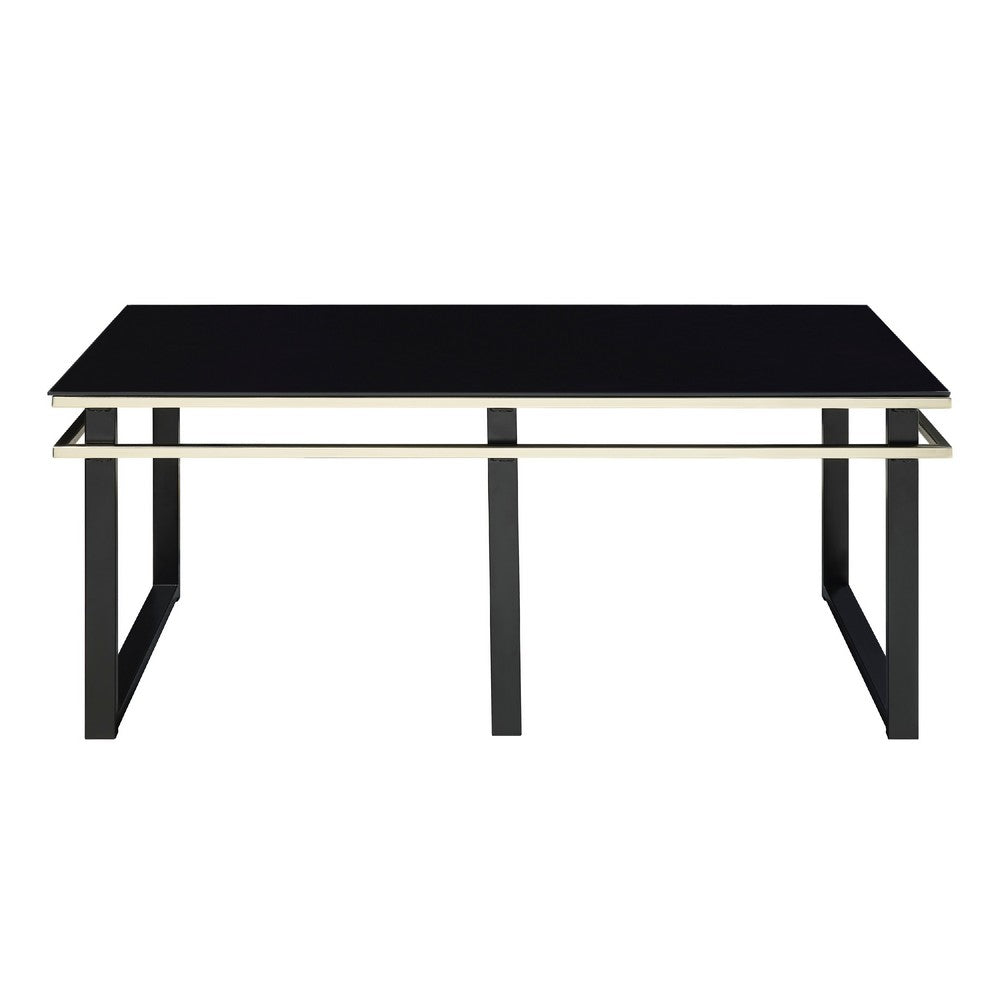 Zamie 3pc Coffee and End Table Set, Black Glass Top, Gold Accents -BM336354