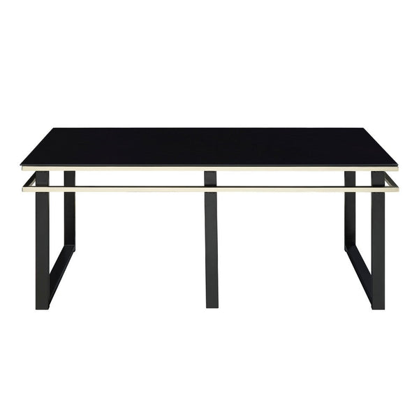Zamie 3pc Coffee and End Table Set, Black Glass Top, Gold Accents -BM336354