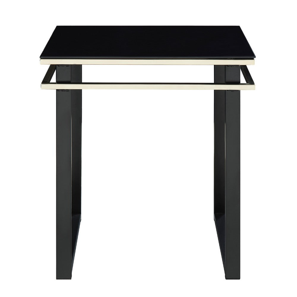 Zamie 3pc Coffee and End Table Set, Black Glass Top, Gold Accents -BM336354